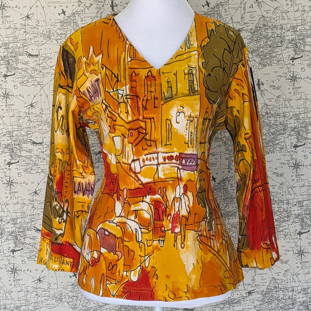 VTG 90s Michael Leu "Wearable Art" Paris Cityscape Top Size Medium